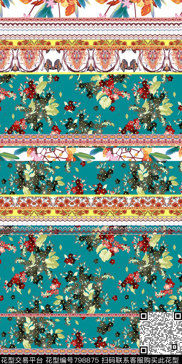 波西米亚青花瓷民族风数码印花华亿平台下载（图片编号: 798875） - 瓦栏（Walan）