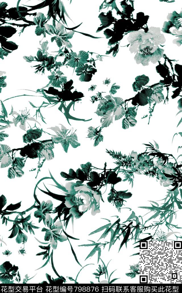 乱花大气白底花卉春秋华亿平台数码印花华亿平台下载（图片编号: 798876） - 瓦栏（Walan）