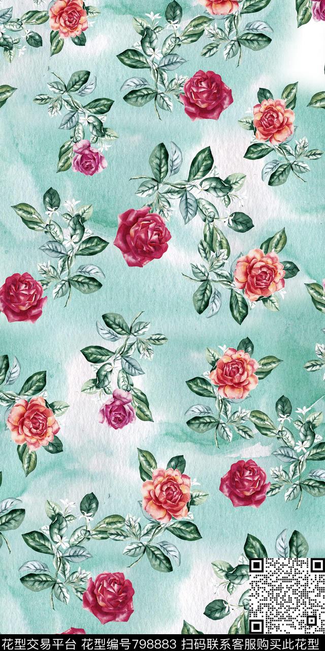 花朵花卉水彩数码印花华亿平台下载（图片编号: 798883） - 瓦栏（Walan）