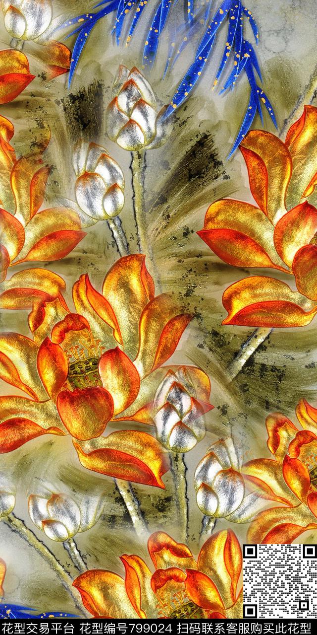 荷花大花花卉、数码印花华亿平台下载（图片编号: 799024） - 瓦栏（Walan）