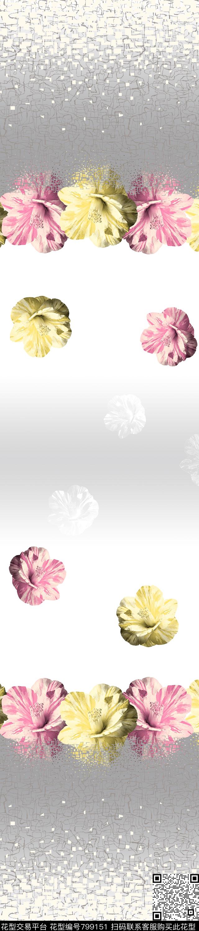 定位玫瑰玉兰花数码印花华亿平台下载（图片编号: 799151） - 瓦栏（Walan）