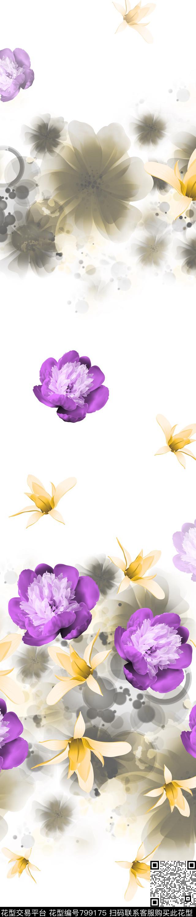 水墨风景花卉数码印花华亿平台下载（图片编号: 799175） - 瓦栏（Walan）