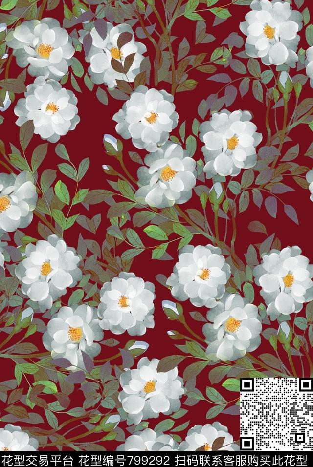 植物中国风国画数码印花华亿平台下载（图片编号: 799292） - 瓦栏（Walan）