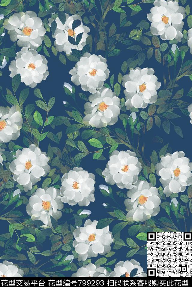 小碎花花朵绿叶数码印花华亿平台下载（图片编号: 799293） - 瓦栏（Walan）