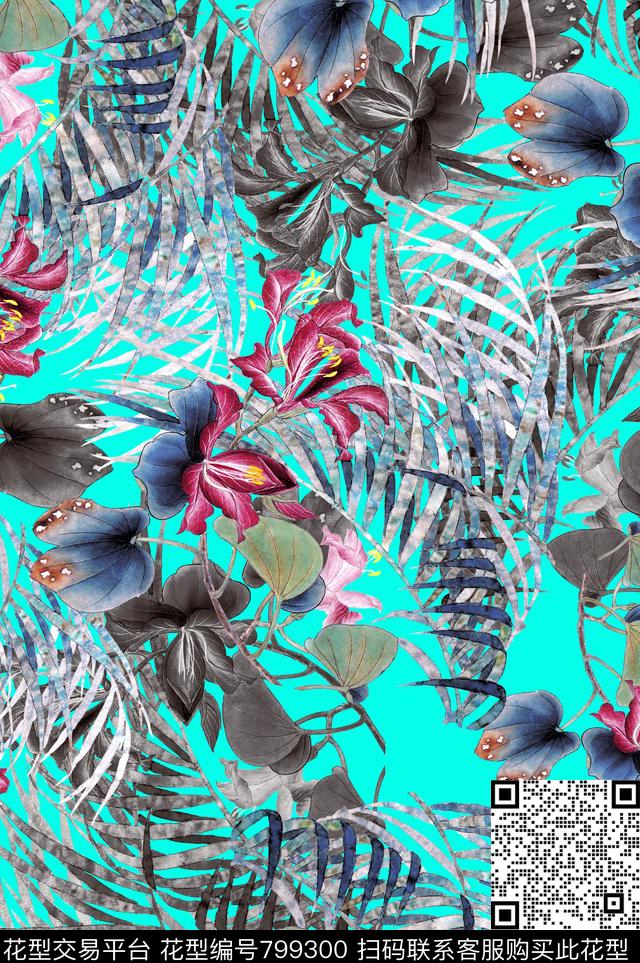 植物中国风国画数码印花华亿平台下载（图片编号: 799300） - 瓦栏（Walan）