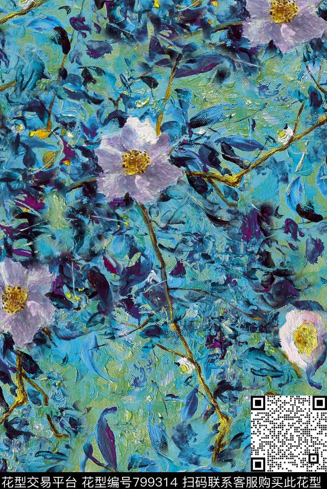 植物中国风国画数码印花华亿平台下载（图片编号: 799314） - 瓦栏（Walan）