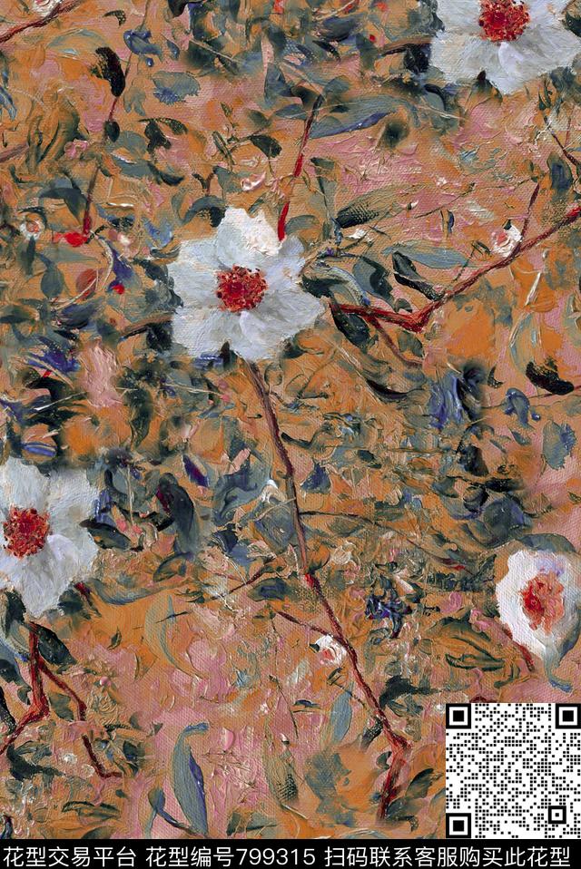 植物中国风国画数码印花华亿平台下载（图片编号: 799315） - 瓦栏（Walan）