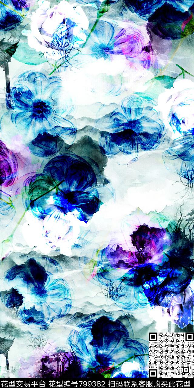 乱花大花花卉数码印花华亿平台下载（图片编号: 799382） - 瓦栏（Walan）