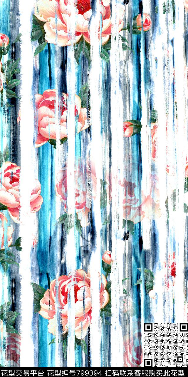 水彩手绘花卉数码印花华亿平台下载（图片编号: 799394） - 瓦栏（Walan）