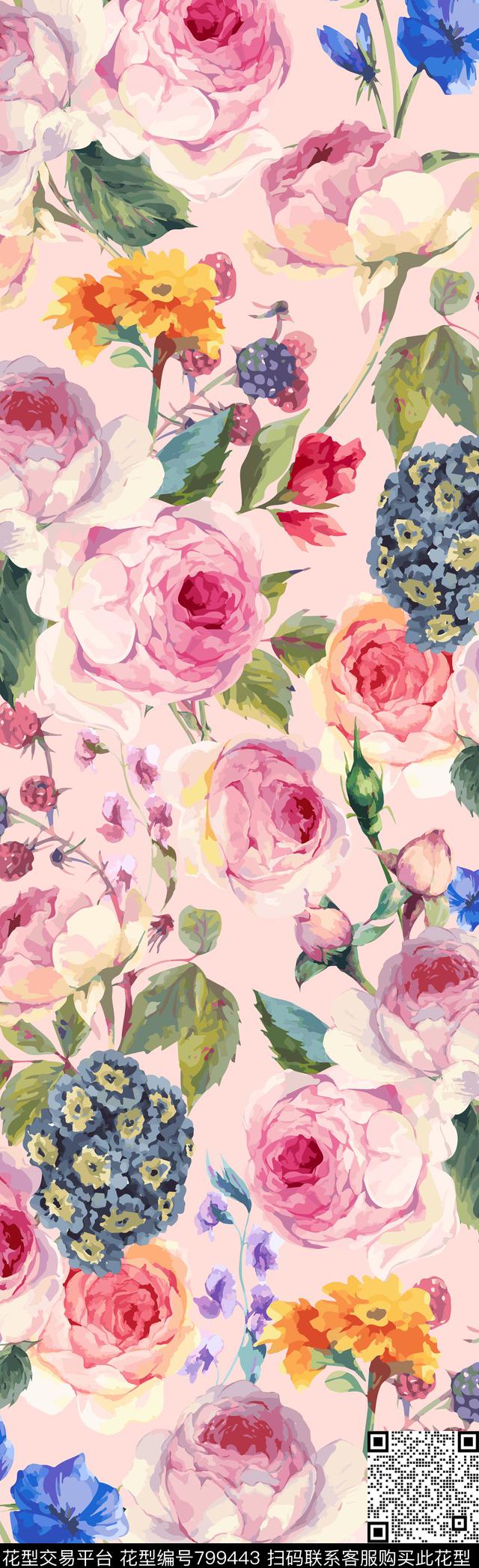 小碎花大花花朵数码印花华亿平台下载（图片编号: 799443） - 瓦栏（Walan）