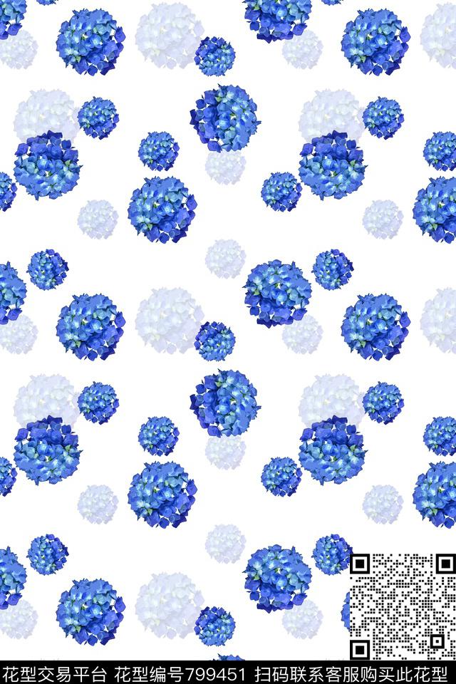 青花瓷绣球花花卉数码印花华亿平台下载（图片编号: 799451） - 瓦栏（Walan）