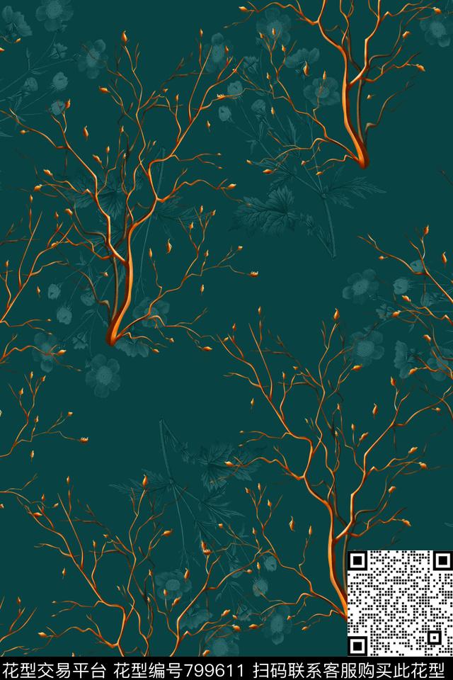 清爽花卉抽象数码印花华亿平台下载（图片编号: 799611） - 瓦栏（Walan）