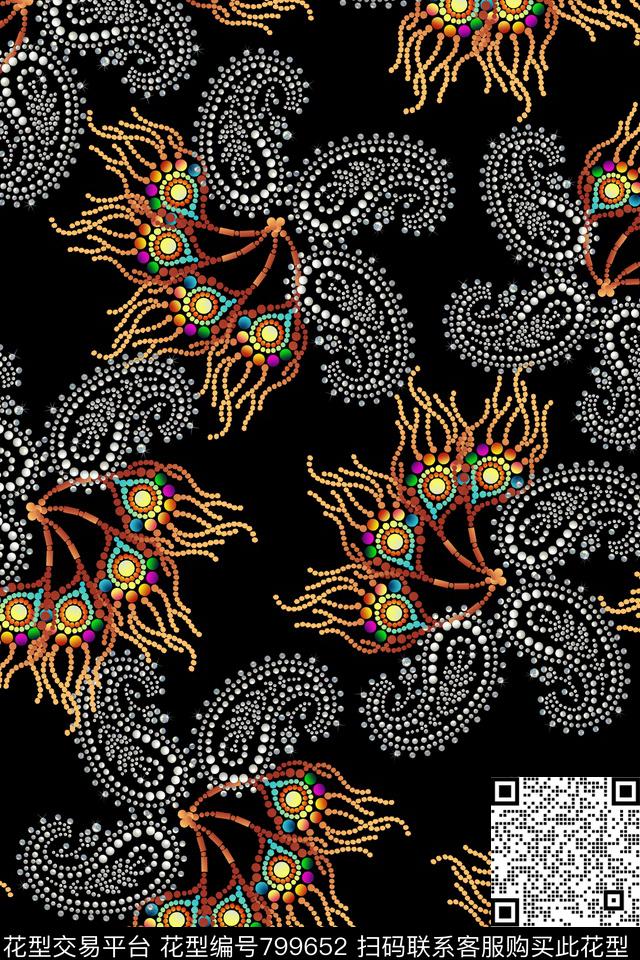 几何满版深底传统印花华亿平台下载（图片编号: 799652） - 瓦栏（Walan）