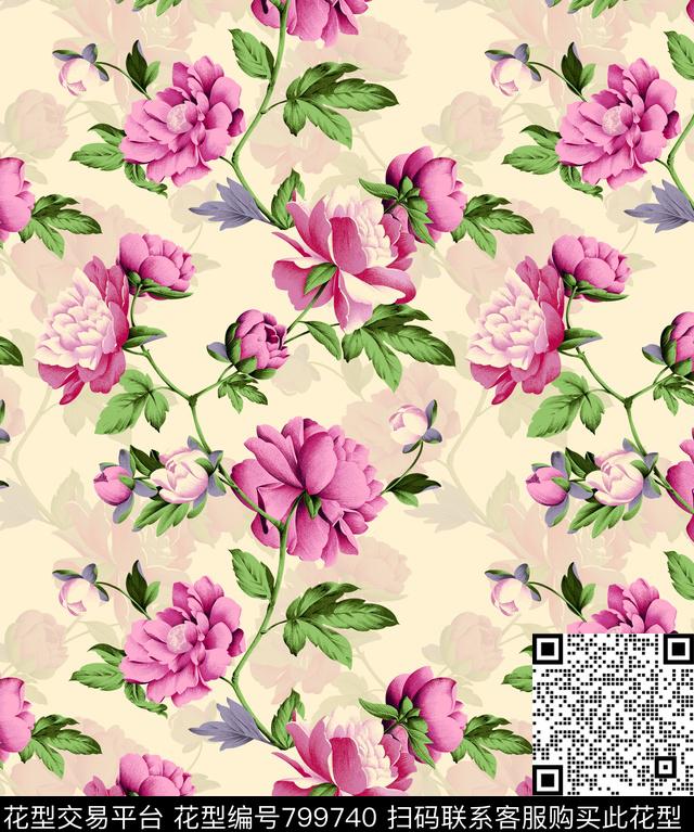 花朵花卉家纺类数码印花华亿平台下载（图片编号: 799740） - 瓦栏（Walan）
