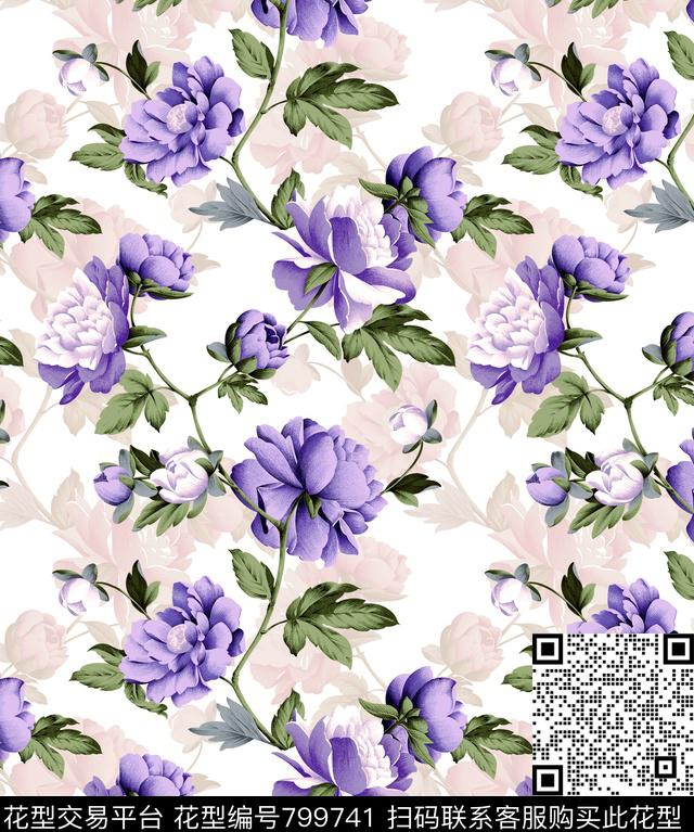 花朵花卉家纺类数码印花华亿平台下载（图片编号: 799741） - 瓦栏（Walan）