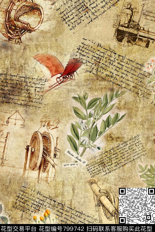 英伦风欧式植物数码印花华亿平台下载（图片编号: 799742） - 瓦栏（Walan）