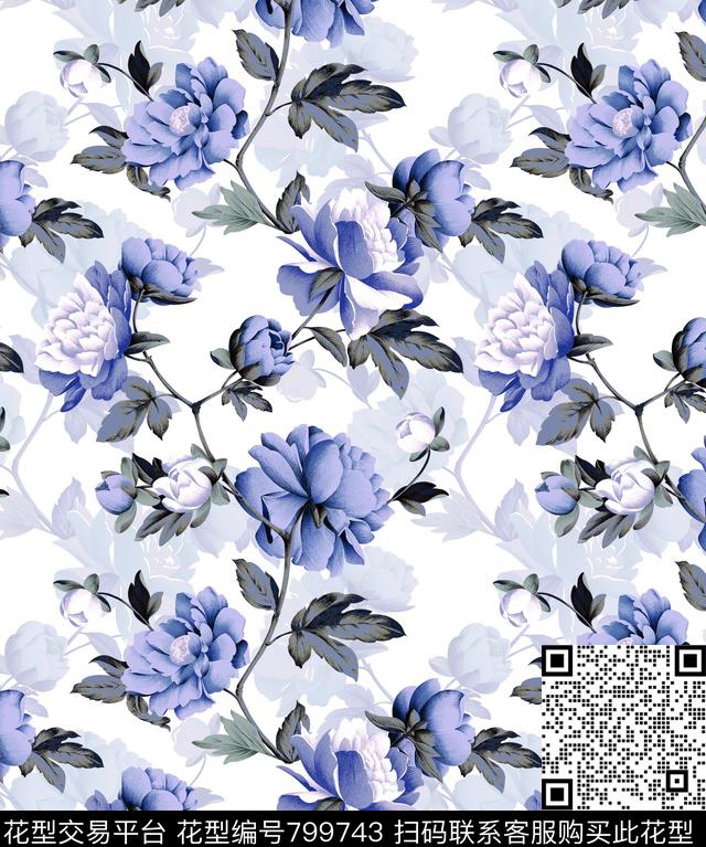 花朵花卉家纺类数码印花华亿平台下载（图片编号: 799743） - 瓦栏（Walan）
