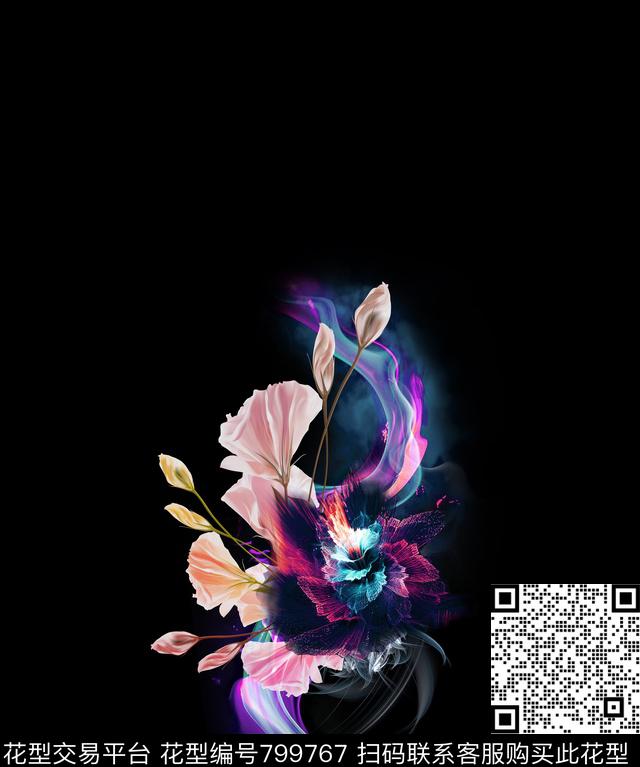 大花花朵花卉数码印花华亿平台下载（图片编号: 799767） - 瓦栏（Walan）