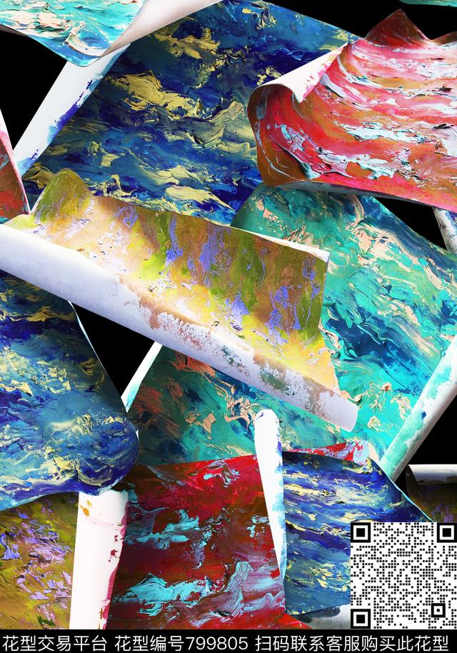 肌理手绘花卉纸片纹数码印花华亿平台下载（图片编号: 799805） - 瓦栏（Walan）