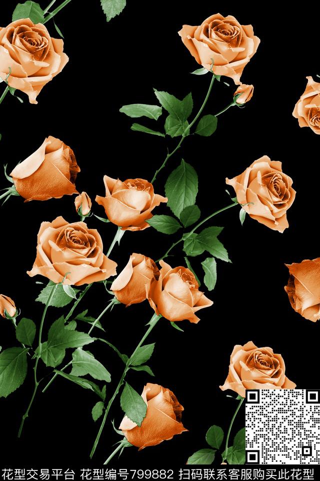 花朵花卉玫瑰数码印花华亿平台下载（图片编号: 799882） - 瓦栏（Walan）