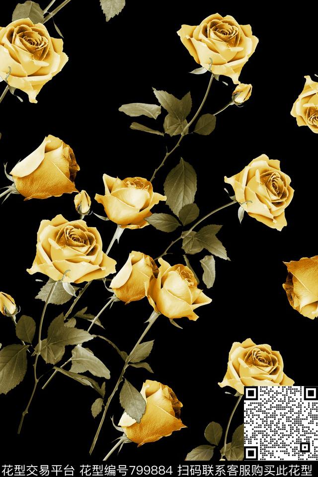 花朵花卉玫瑰数码印花华亿平台下载（图片编号: 799884） - 瓦栏（Walan）