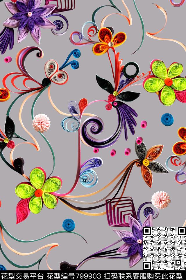 民族风手工花卉数码印花华亿平台下载（图片编号: 799903） - 瓦栏（Walan）