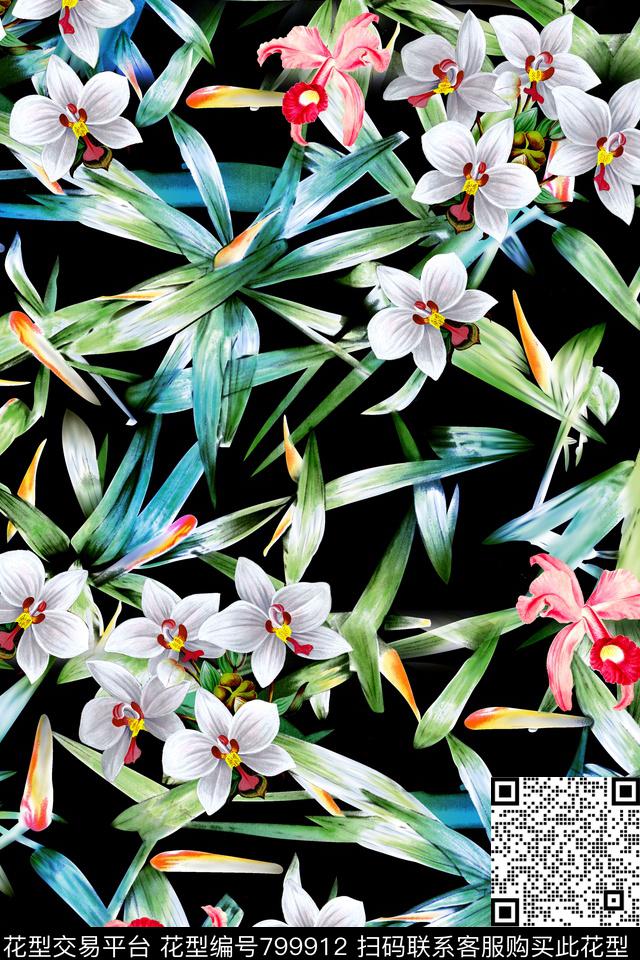 竹子花卉兰花数码印花华亿平台下载（图片编号: 799912） - 瓦栏（Walan）