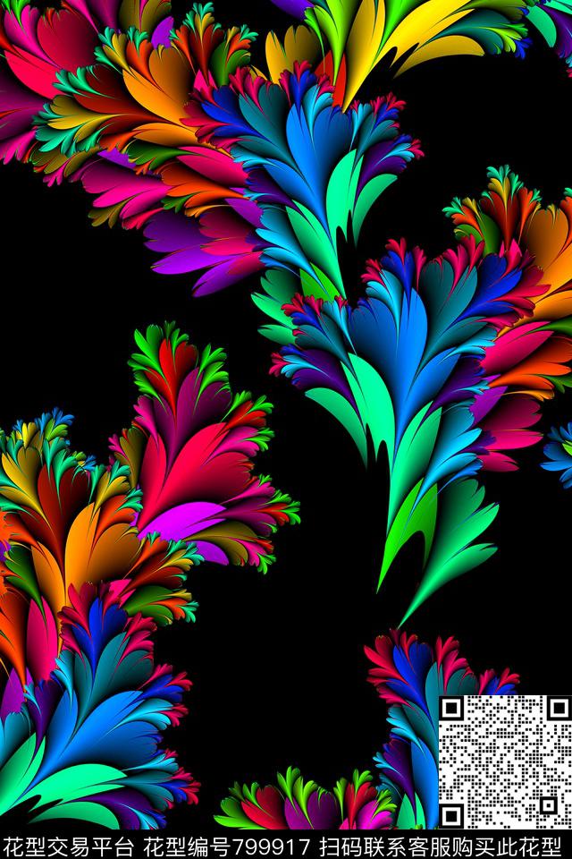 抽象羽毛分形数码印花华亿平台下载（图片编号: 799917） - 瓦栏（Walan）