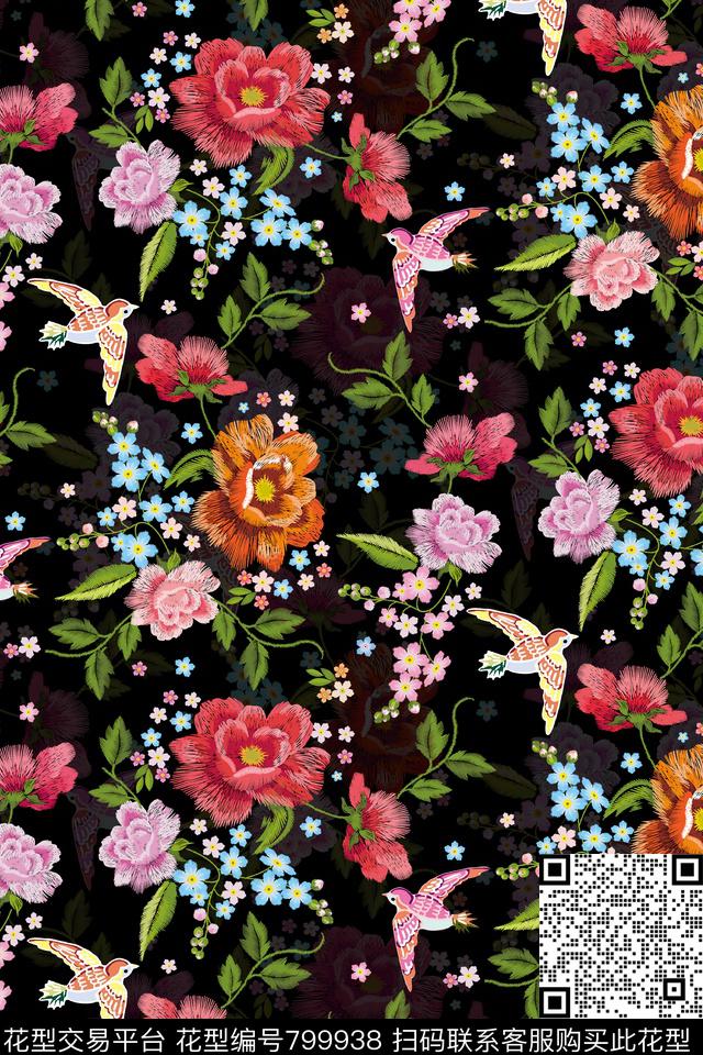 花朵花卉手绘植物花朵花朵传统印花华亿平台下载（图片编号: 799938） - 瓦栏（Walan）