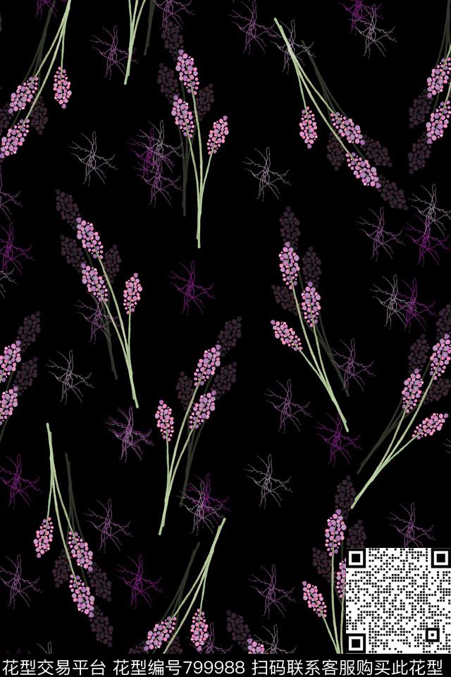 小碎花薰衣草花卉传统印花华亿平台下载（图片编号: 799988） - 瓦栏（Walan）
