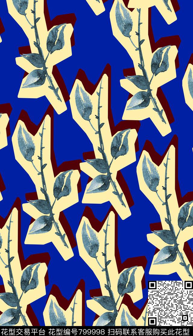 叶子几何线条数码印花华亿平台下载（图片编号: 799998） - 瓦栏（Walan）