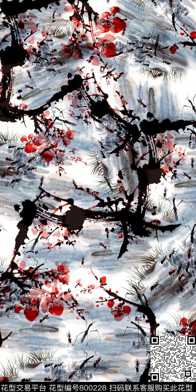 花卉水彩花数码印花华亿平台下载（图片编号: 800228） - 瓦栏（Walan）