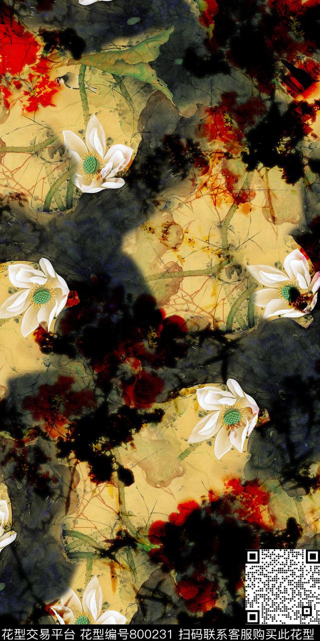 乱花大花花卉数码印花华亿平台下载（图片编号: 800231） - 瓦栏（Walan）
