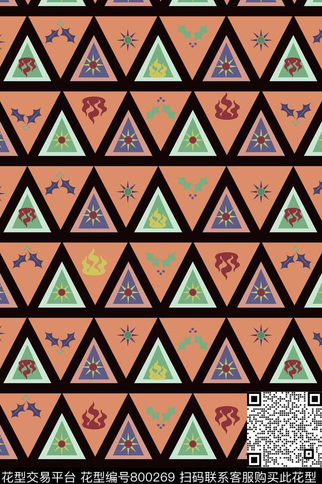 三角形几何植物传统印花华亿平台下载（图片编号: 800269） - 瓦栏（Walan）