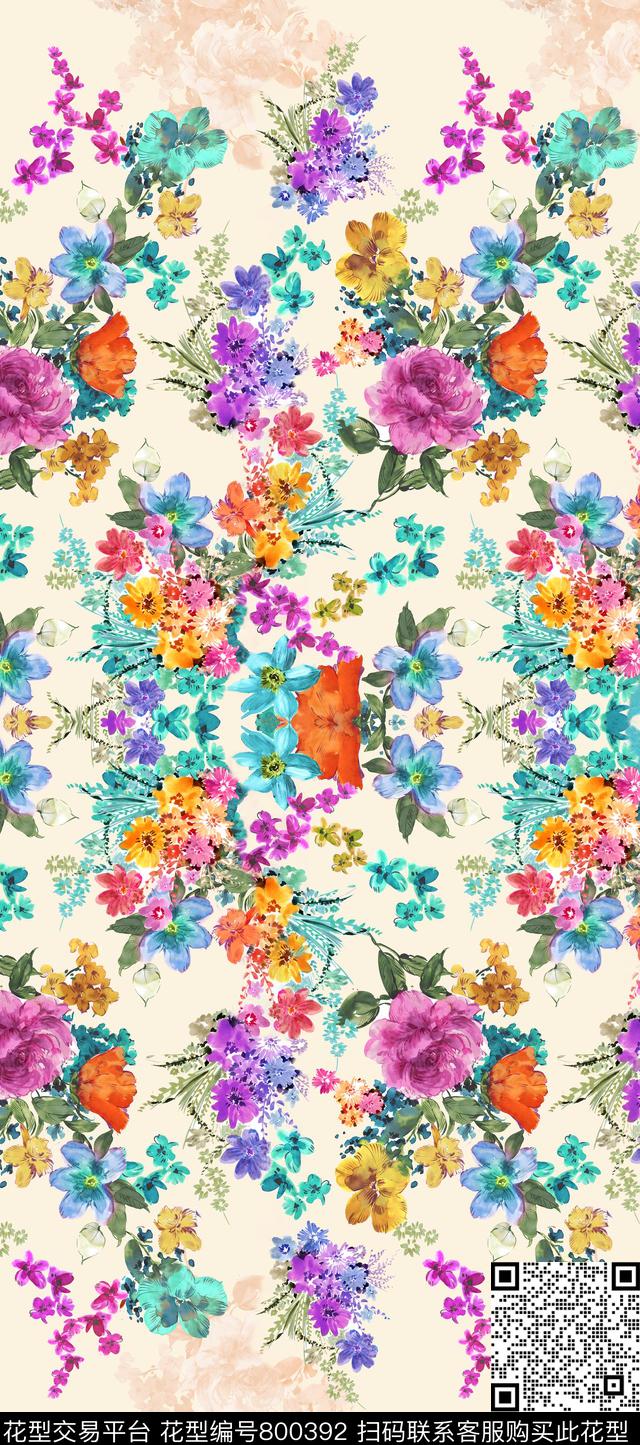 小碎花大花花朵数码印花华亿平台下载（图片编号: 800392） - 瓦栏（Walan）