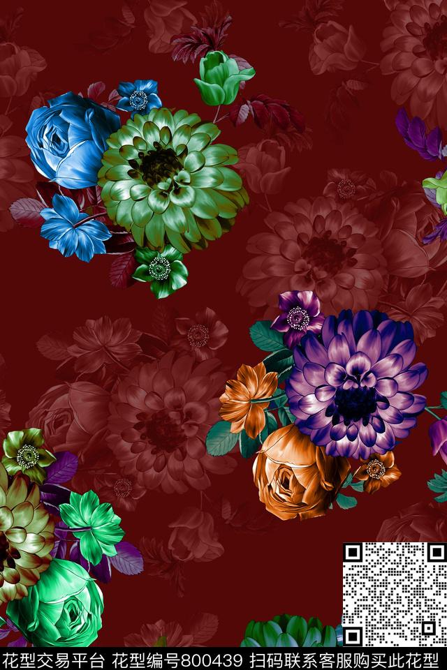 写实清爽花卉数码印花华亿平台下载（图片编号: 800439） - 瓦栏（Walan）