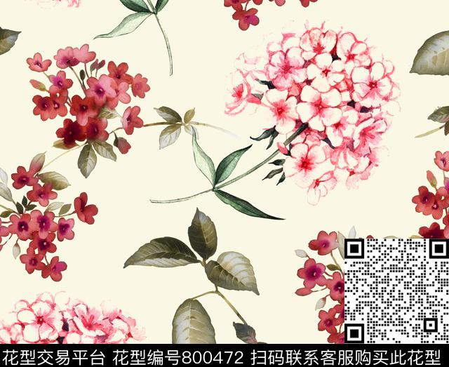 手绘花卉植物数码印花华亿平台下载（图片编号: 800472） - 瓦栏（Walan）