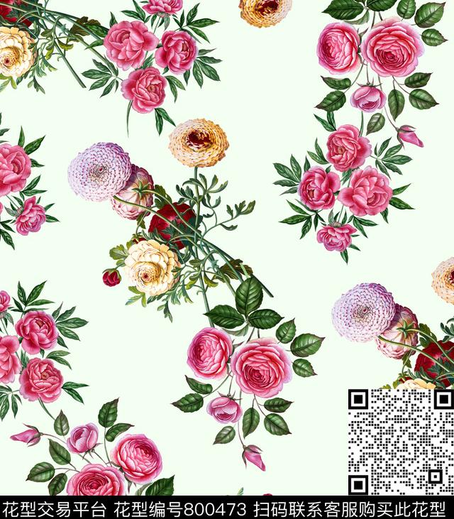 真花植物玫瑰数码印花华亿平台下载（图片编号: 800473） - 瓦栏（Walan）