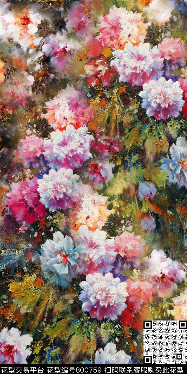 散花水彩花朵数码印花华亿平台下载（图片编号: 800759） - 瓦栏（Walan）