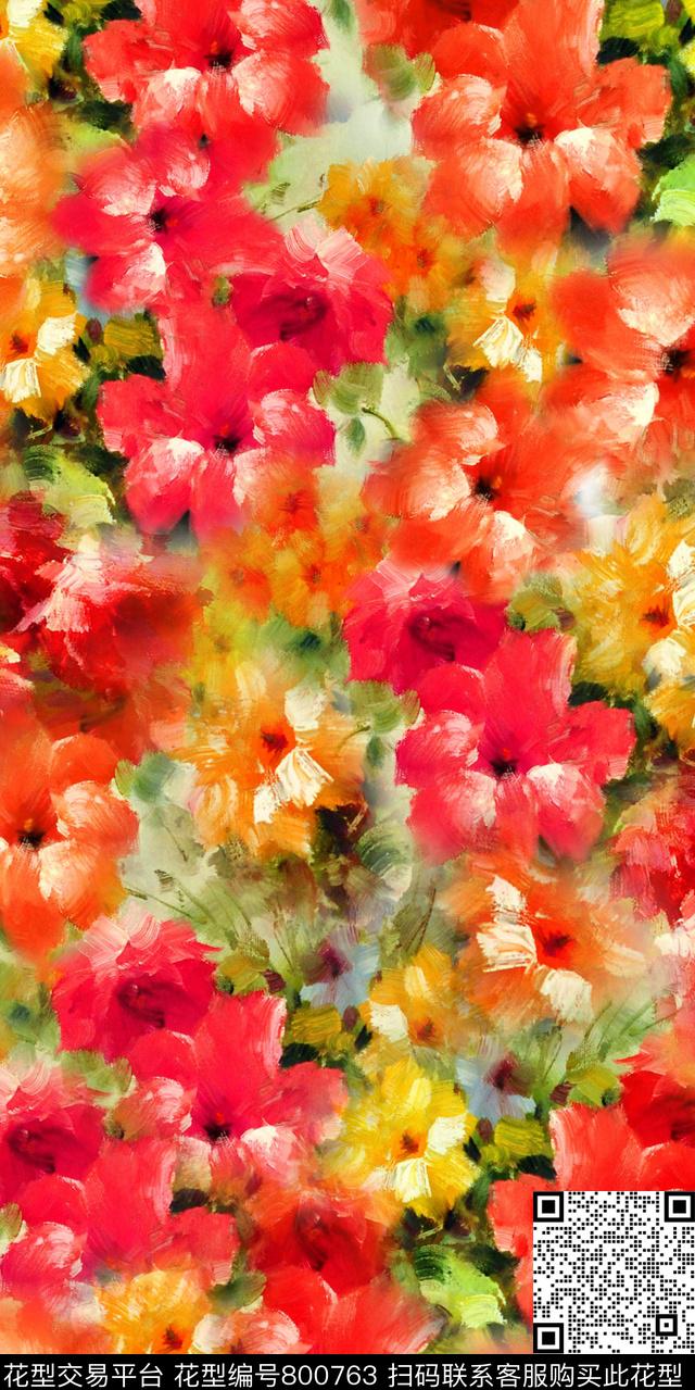 散花花朵花卉、数码印花华亿平台下载（图片编号: 800763） - 瓦栏（Walan）