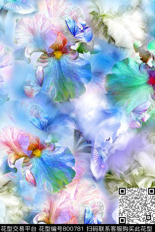 抽象花卉鹰尾花数码印花华亿平台下载（图片编号: 800781） - 瓦栏（Walan）