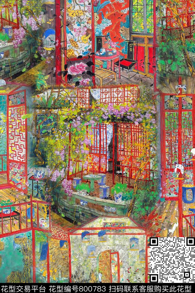 中国风水彩建筑数码印花华亿平台下载（图片编号: 800783） - 瓦栏（Walan）