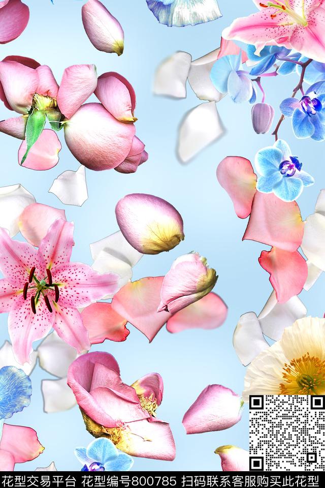 花卉花瓣百合数码印花华亿平台下载（图片编号: 800785） - 瓦栏（Walan）