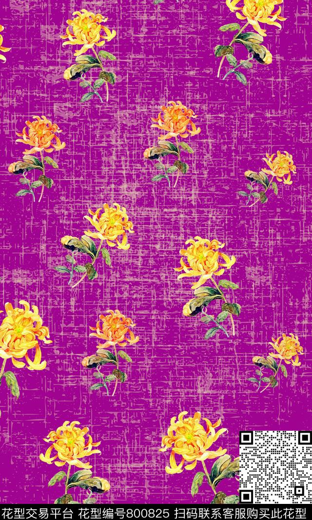 菊花花朵花卉数码印花华亿平台下载（图片编号: 800825） - 瓦栏（Walan）