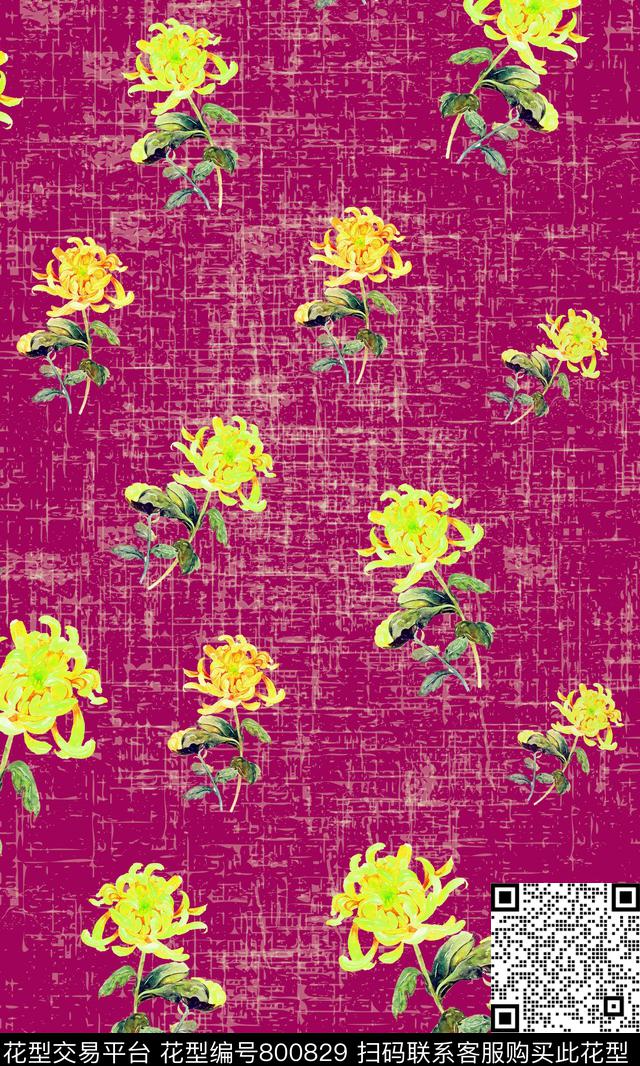 菊花花朵花卉数码印花华亿平台下载（图片编号: 800829） - 瓦栏（Walan）