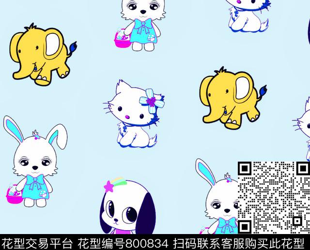 兔子大象猫传统印花华亿平台下载（图片编号: 800834） - 瓦栏（Walan）