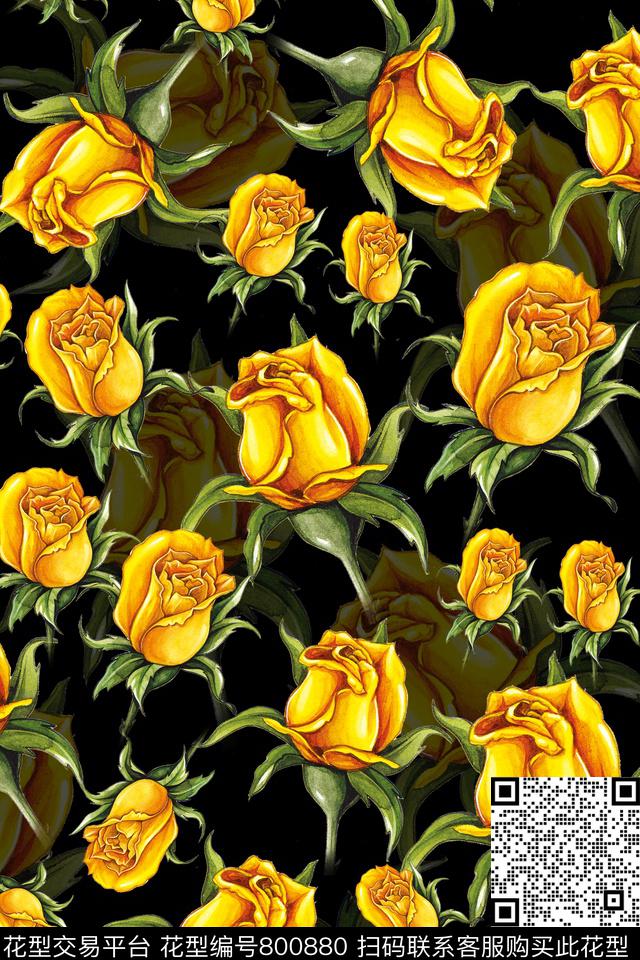 花朵玫瑰花卉数码印花华亿平台下载（图片编号: 800880） - 瓦栏（Walan）