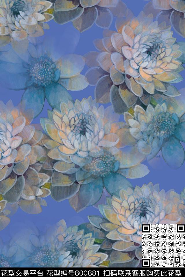 大花花卉莲花数码印花华亿平台下载（图片编号: 800881） - 瓦栏（Walan）