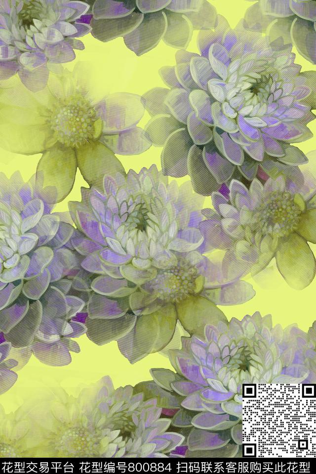大花花卉莲花数码印花华亿平台下载（图片编号: 800884） - 瓦栏（Walan）
