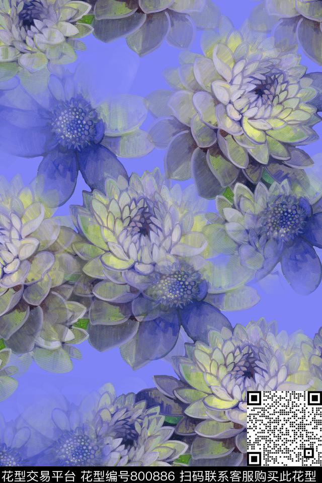 大花花卉莲花数码印花华亿平台下载（图片编号: 800886） - 瓦栏（Walan）